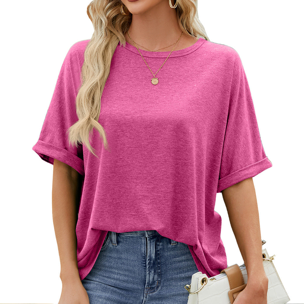 IvyShape | Solid Color Short Sleeve Loose Fit Casual T-Shirt