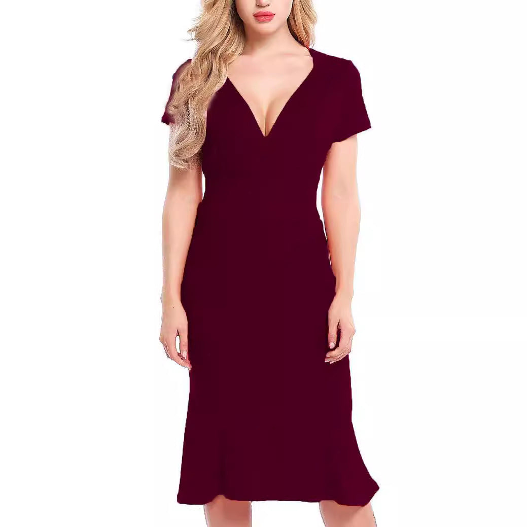 Women Elegant Wrap Dress with Deep V-Neck and Flattering Cut Ivyshape