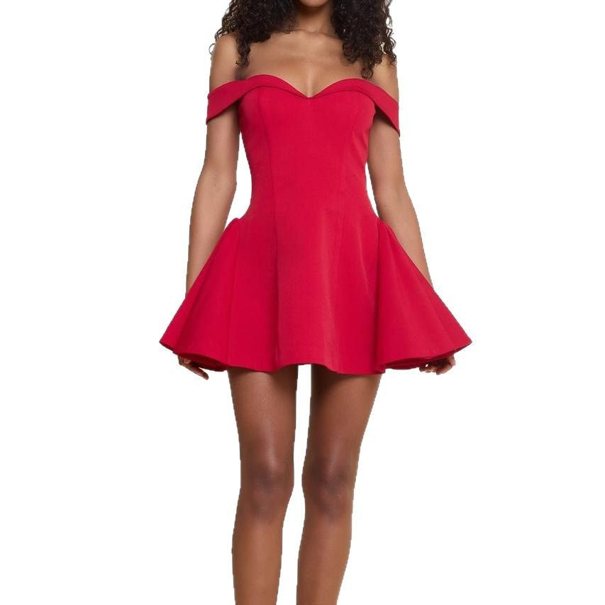 Women's mini dress with off-the-shoulder silhouette and flared skirt Ivyshape