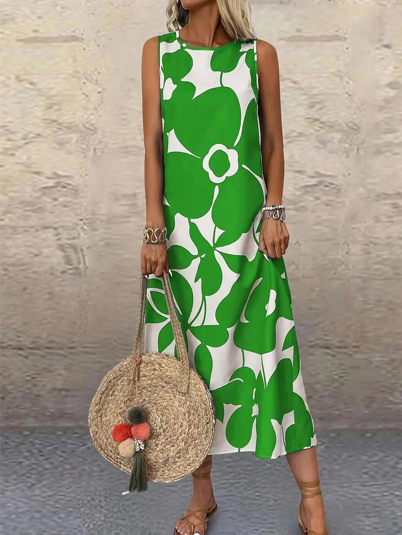 Women's Summer Midi Dress with Floral Pattern and Gathered Hem Ivyshape