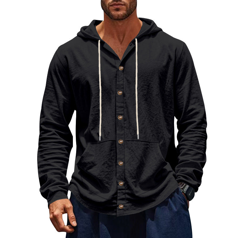 Men's casual hoodie with button placket and practical side pockets Ivyshape