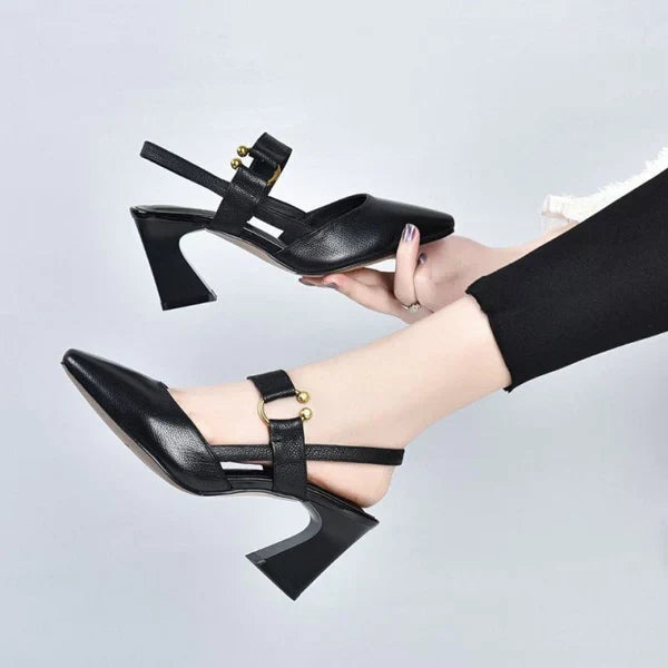 Ivyshape | Women's Block Heels Gold Belt