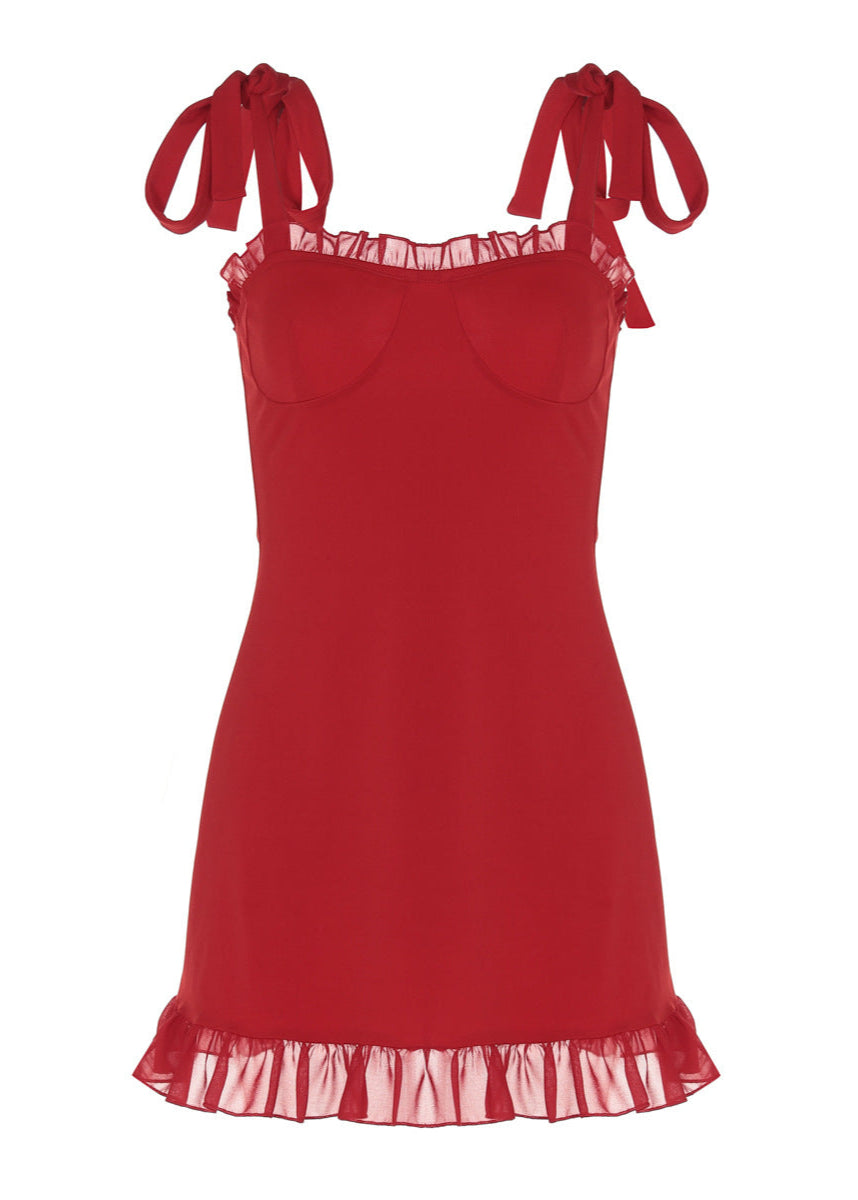 Ivyshape | Rouge Ruffled Tie-Strap Mini Dress