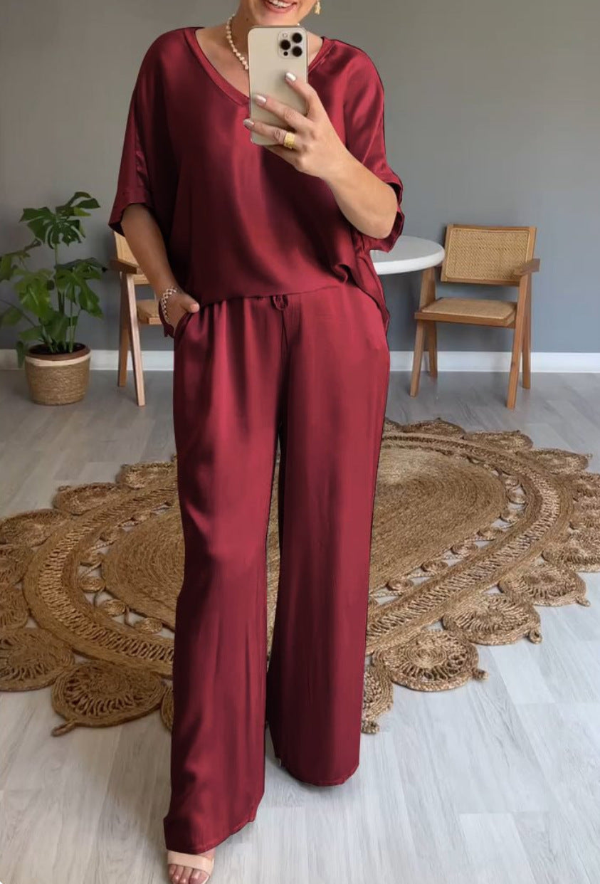 IvyShape | Fashion Solid Silky V-Neck Casual Suit