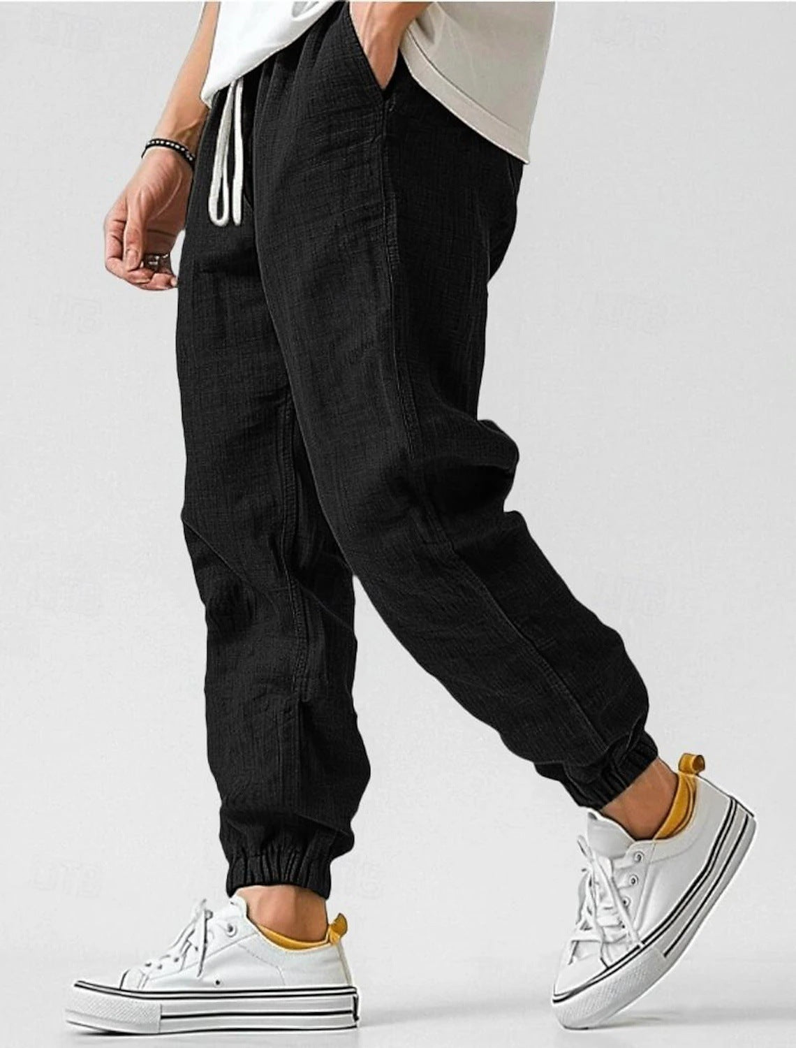 Men's Comfortable Pants with Elastic Waistband and Side Pockets EB