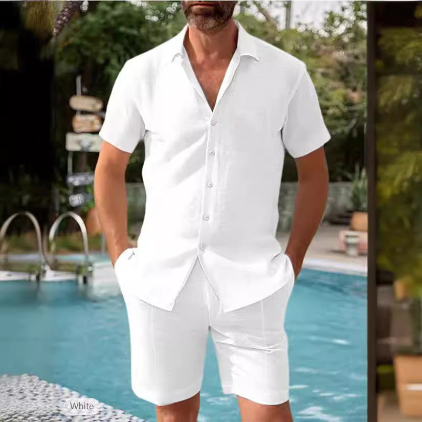 Men's Airy Short Sleeve Shirt and Shorts Set Ivyshape