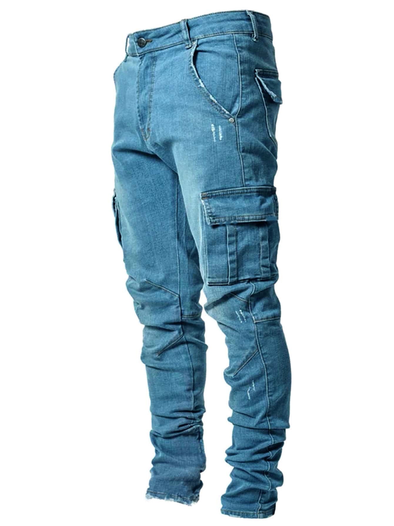 Men's cargo jeans in a casual slim-fit design with functional pockets Ivyshape