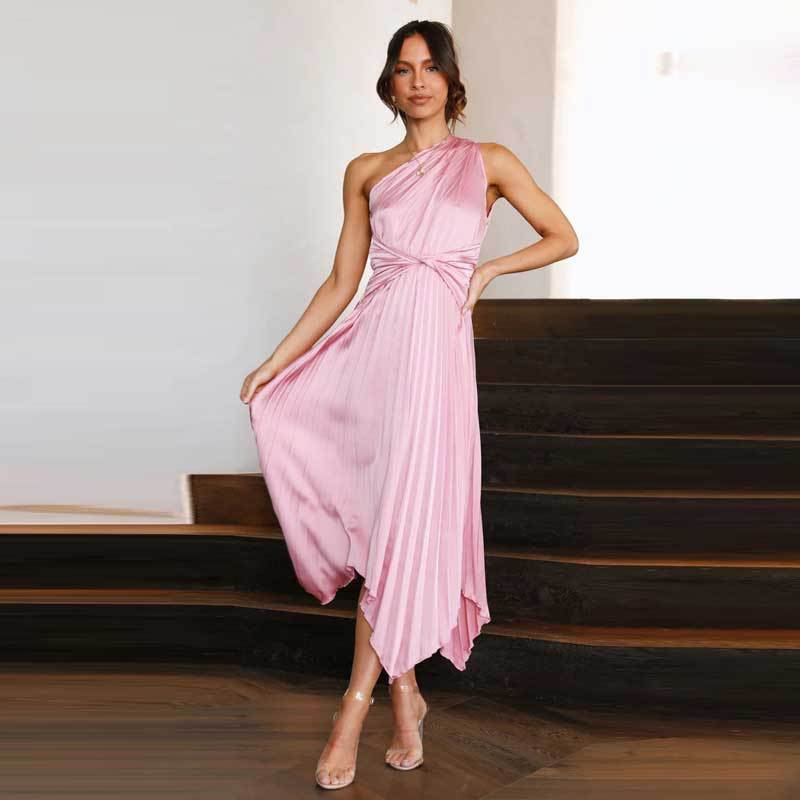 IvyShape | Solid Pleated High-Waisted Maxi Evening Dress