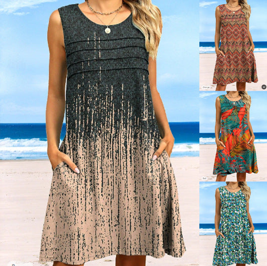 Women's cocktail dress with modern palm pattern Ivyshape