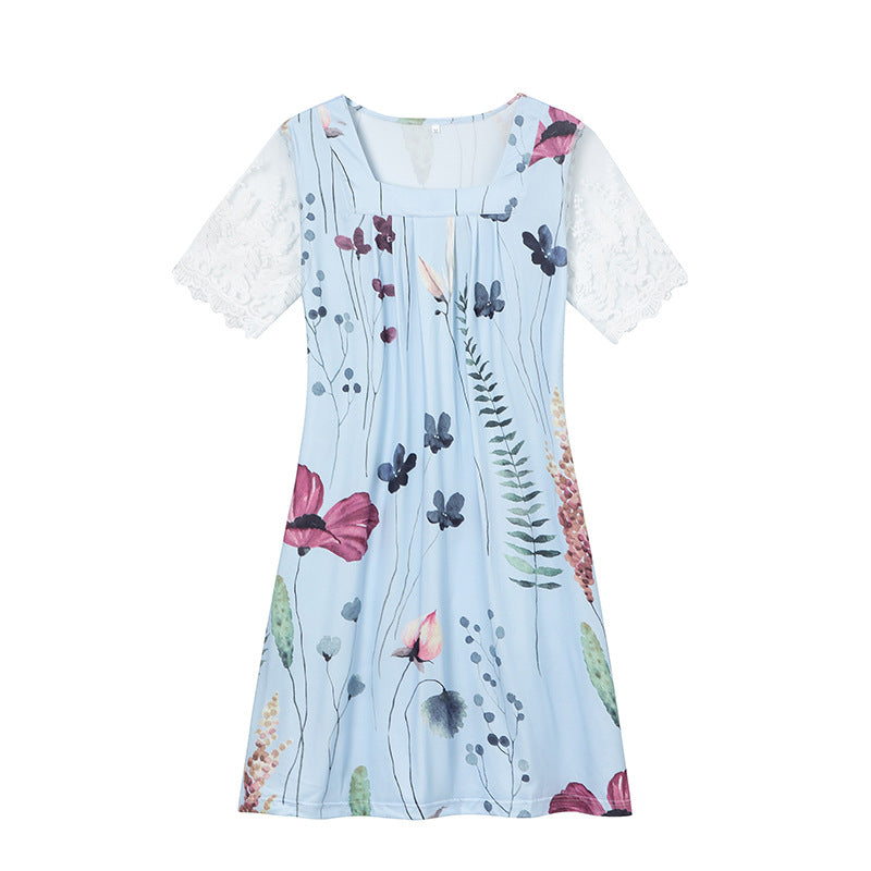 IvyShape | Casual Floral Short Sleeve Loose Mid Skirt Dress