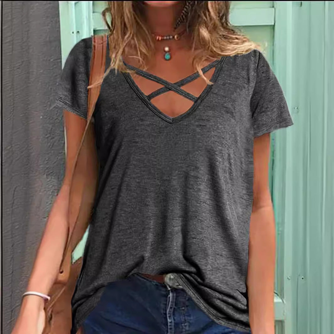 Women Crisscross V-neck Top Ivyshape