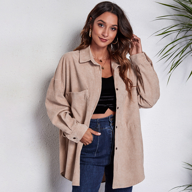Women's cord shirt blouse with buttoned closure and slightly oversized fit Ivyshape