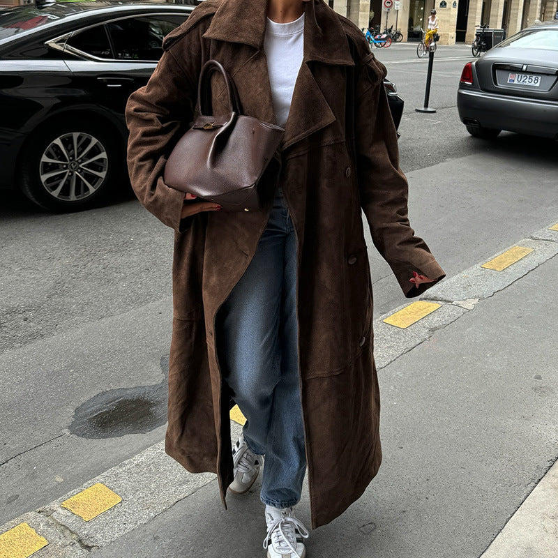 Women Elegant Suede Trench Coat with Practical Pockets and Modern Cut Ivyshape