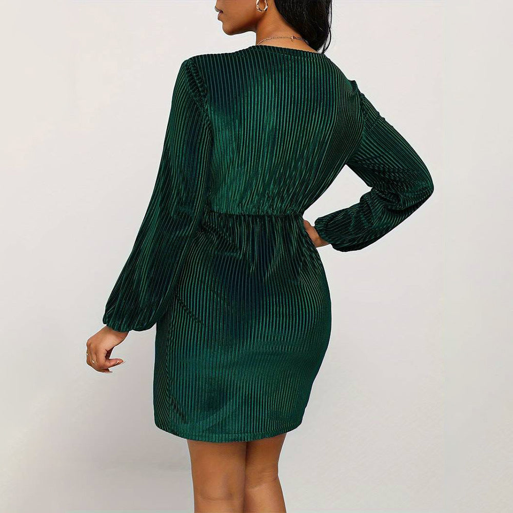 IvyShape | V-Neck High Waist Long Sleeve Bodycon Short Skirt