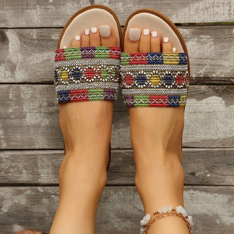 Women's Elegant Beach Shoes with Fashionable Pearl Trim and Breathable Upper Material Ivyshape