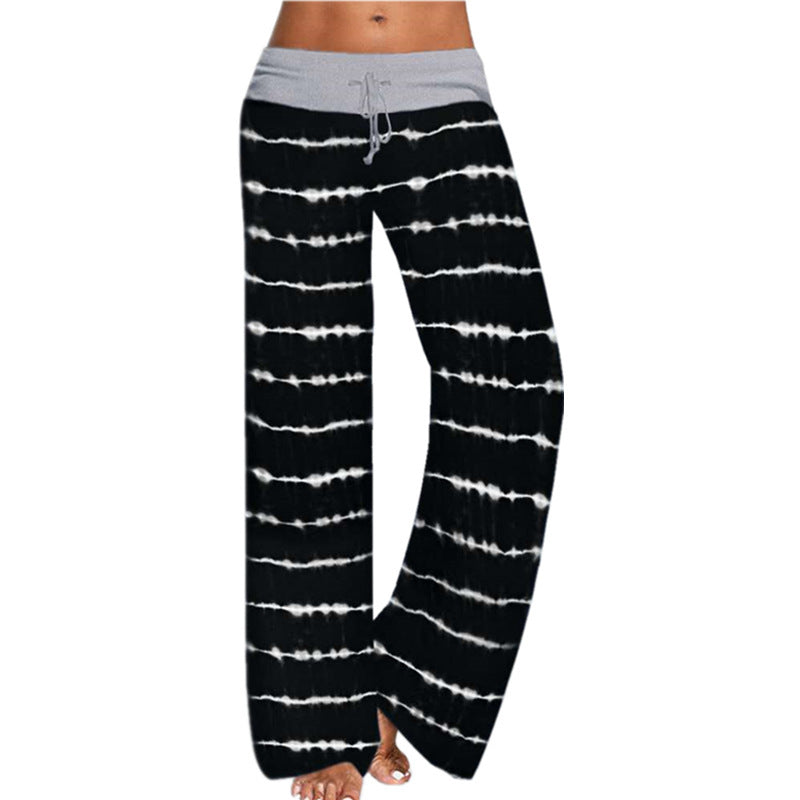 Women's wide casual pants with elastic waistband and trendy tie-dye pattern Ivyshape
