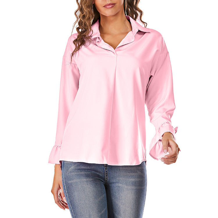 IvyShape | Solid Color Bell Sleeve Plus Size Shirt