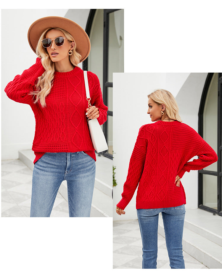 IvyShape | Solid color twisted knit sweater