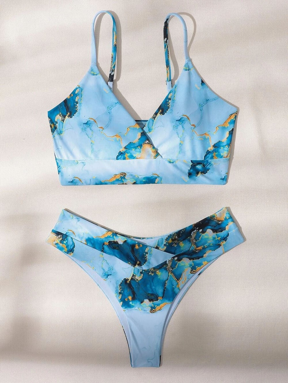 Women's triangle bikini with modern marble design and adjustable straps Ivyshape