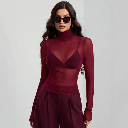 Women's Transparent Turtleneck Blouse with Figure-Shaping Cut Ivyshape
