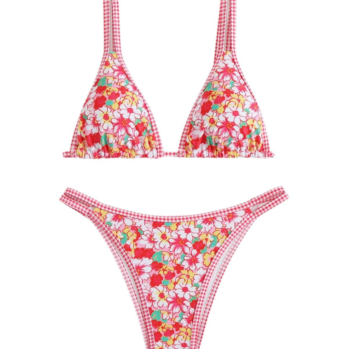 Women's triangle bikini set with floral pattern and adjustable straps Ivyshape