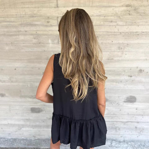 Women's sleeveless blouse top with ruffled hem Ivyshape