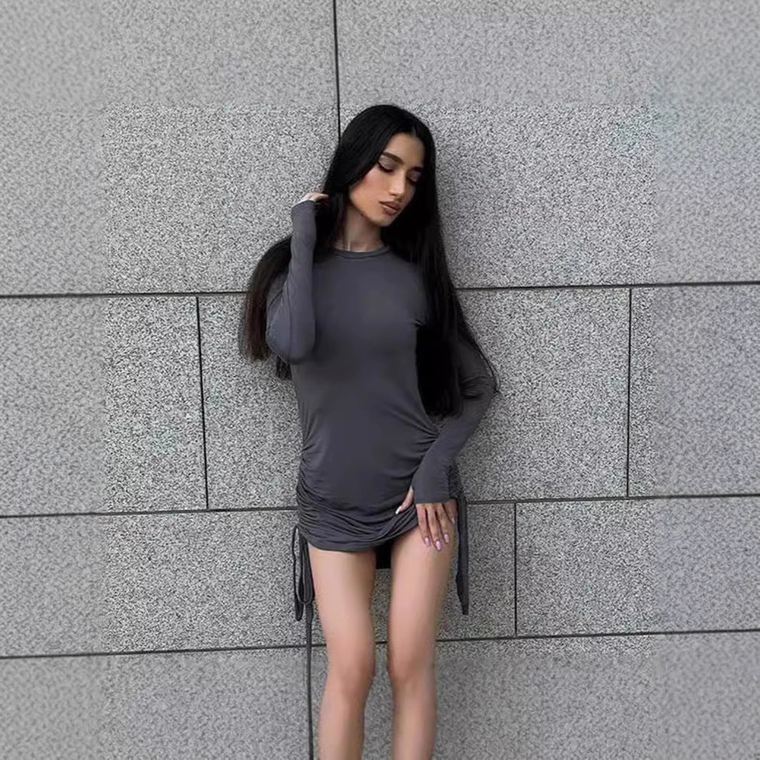 Women Figure-hugging long-sleeved mini dress with side gathering Ivyshape