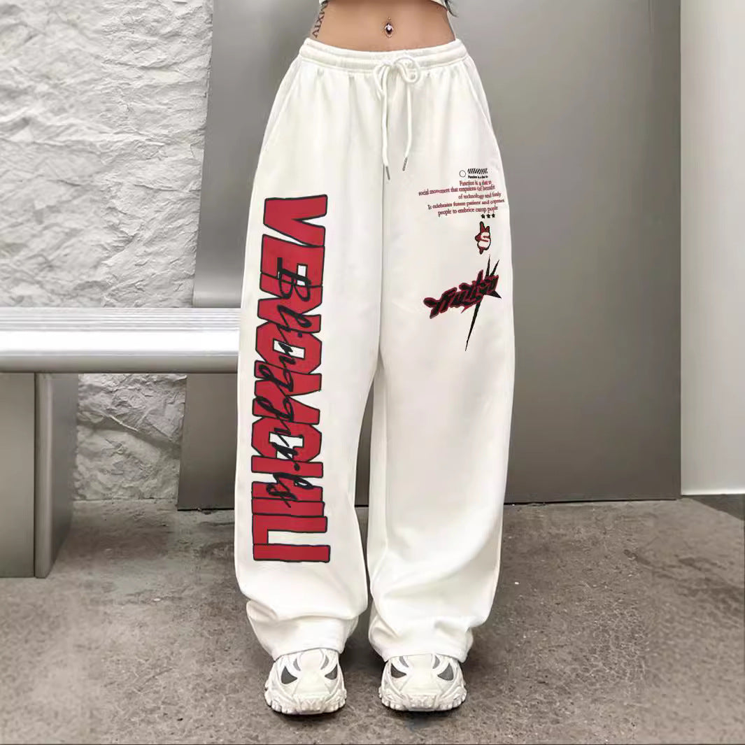 Women's Baggy Pants with striking graphic print and elastic waistband Ivyshape