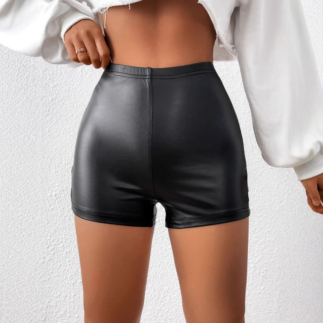 Women Faux Leather High-Waist Shorts with Cut-Out Details Ivyshape