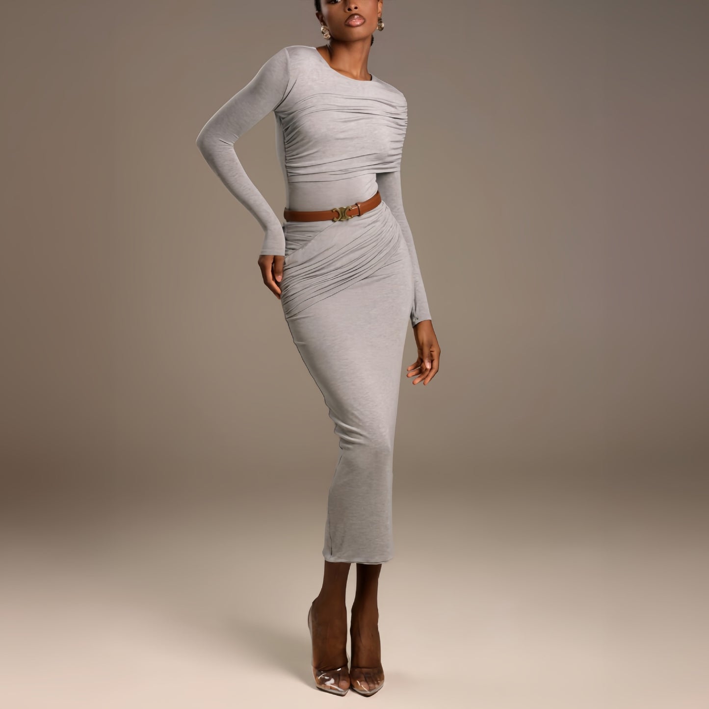 Women Elegant Wrap Dress with Sophisticated Draping Design Ivyshape