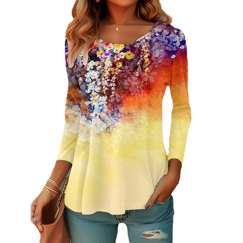 IvyShape | Printed Gradient Long Sleeve Top