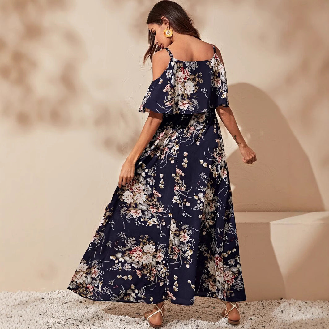 Women's maxi dress with off-shoulder design and floral pattern Ivyshape