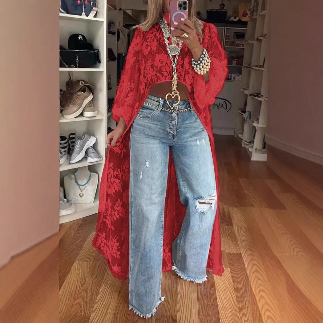 Ladies Long Flower Dress with Transparent Fabric and Elegant Design Ivyshape