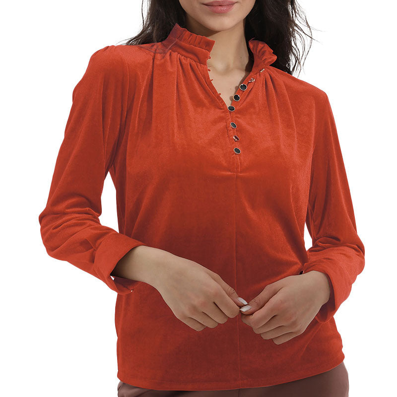 Women Elegant top with ruffle details and button closure Ivyshape