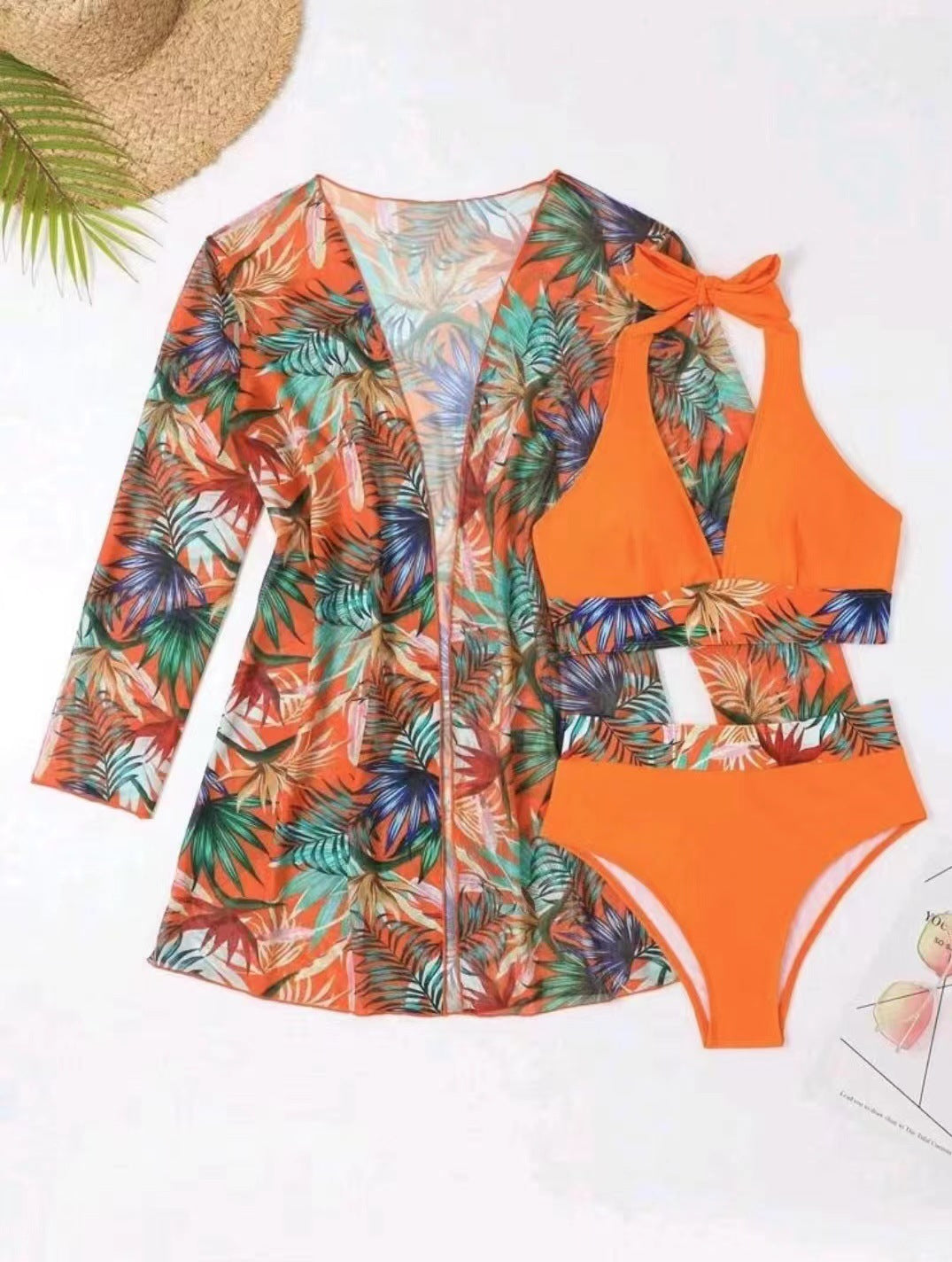 Women's bikini set with summery floral print and stylish chiffon overlay Ivyshape