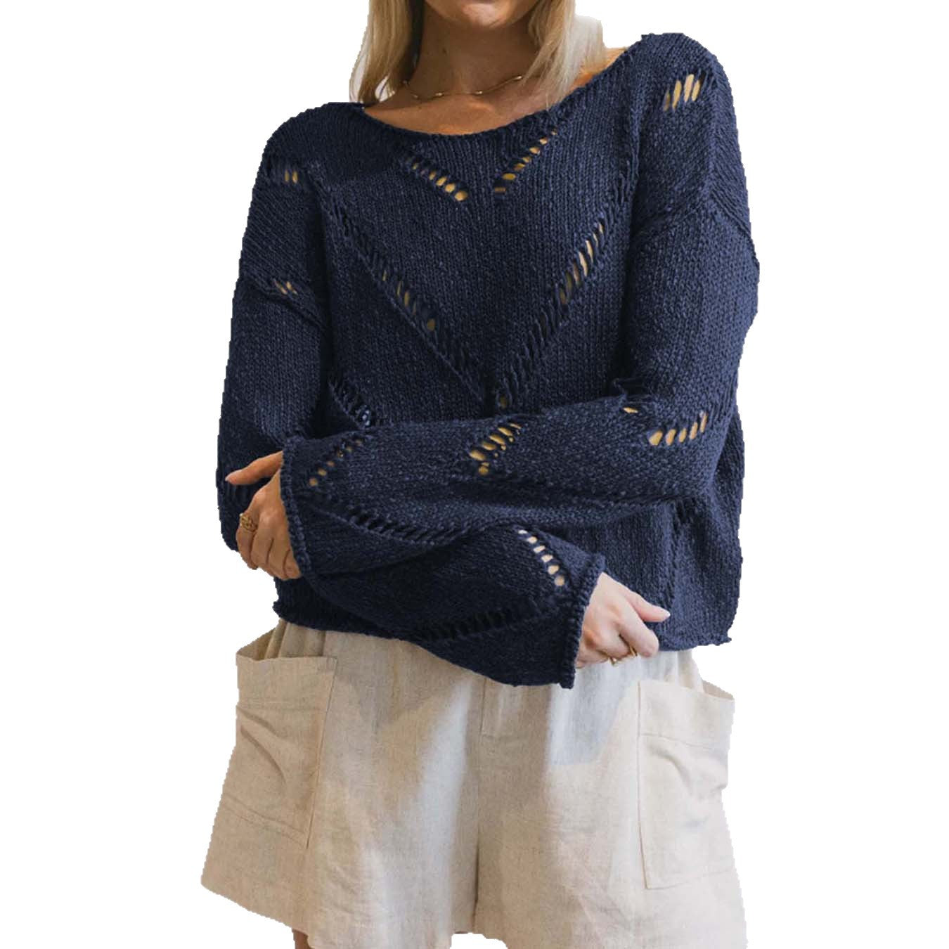 Women's casual knit sweater with airy mesh structure Ivyshape
