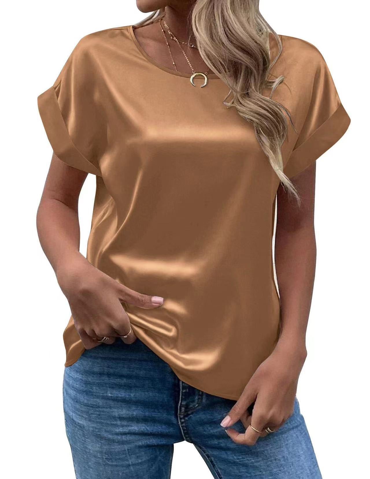 IvyShape | Women's Short Sleeve Satin Shirt