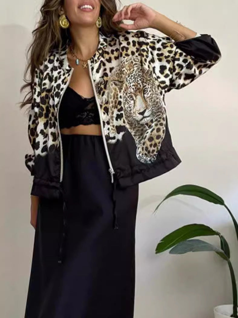 Ivyshape | Leopard Pattern Casual Zip Jacket