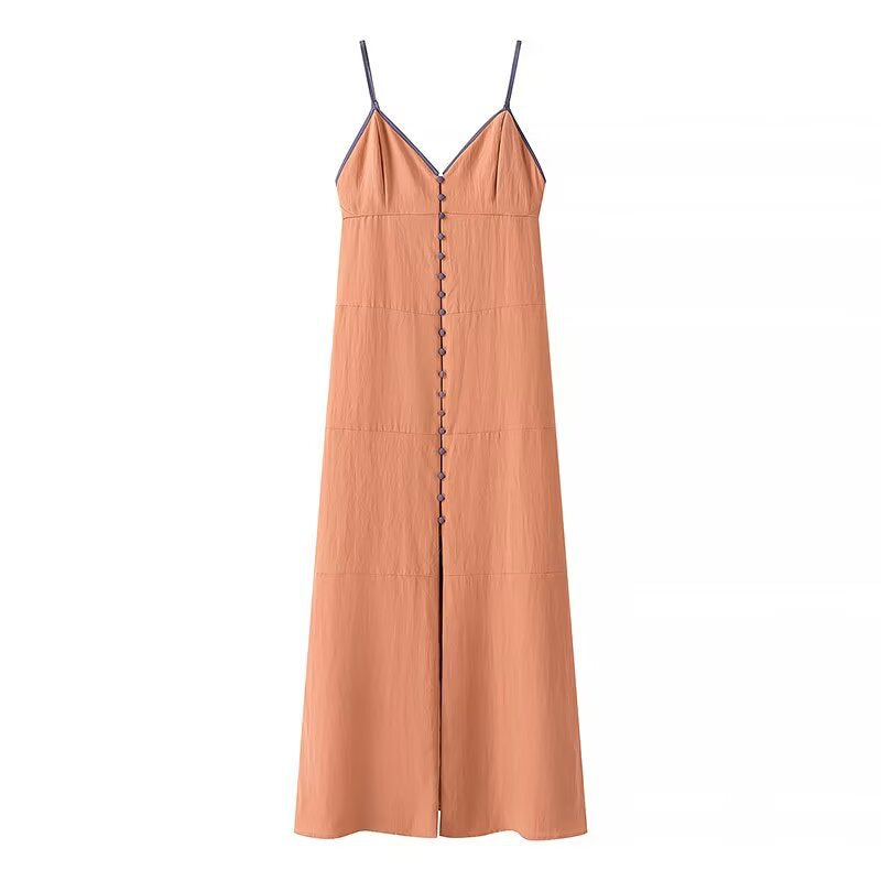 Women's Maxi Dress with fine button details and delicate V-neck Ivyshape