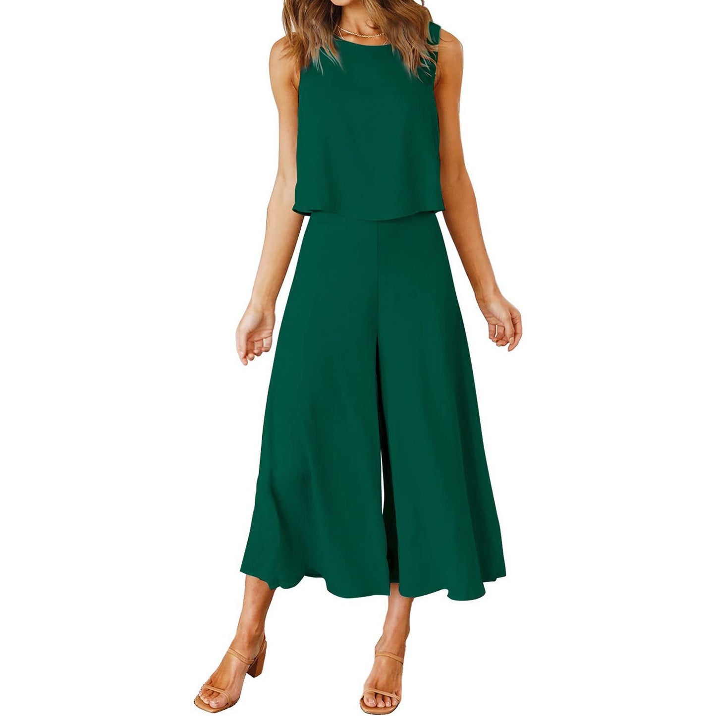 Ladies elegant jumpsuit with wide leg and chic cropped top Ivyshape