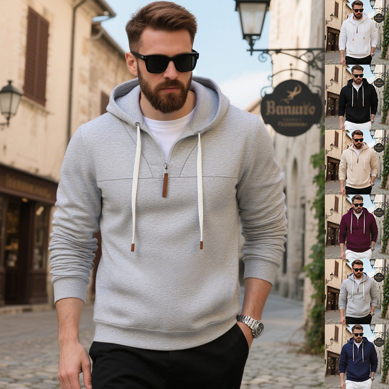 Men's sporty hooded sweatshirt with half zip and high-quality materials Ivyshape