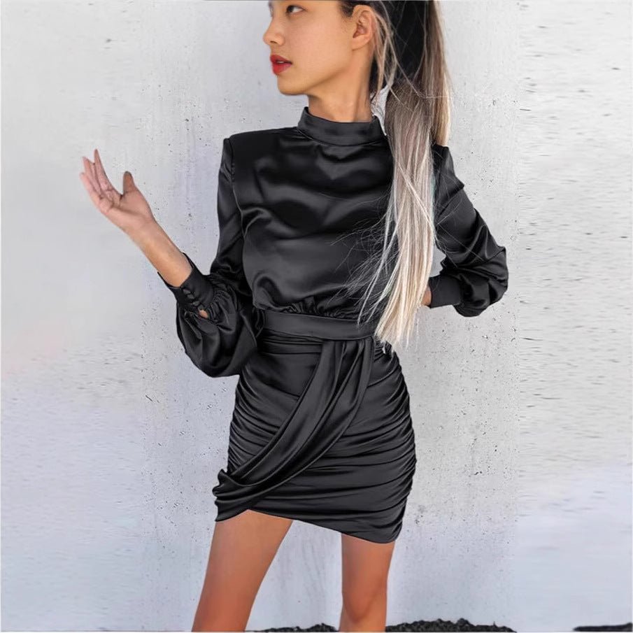 Women Elegant Wrap Dress with Long Sleeves and Ruching Ivyshape