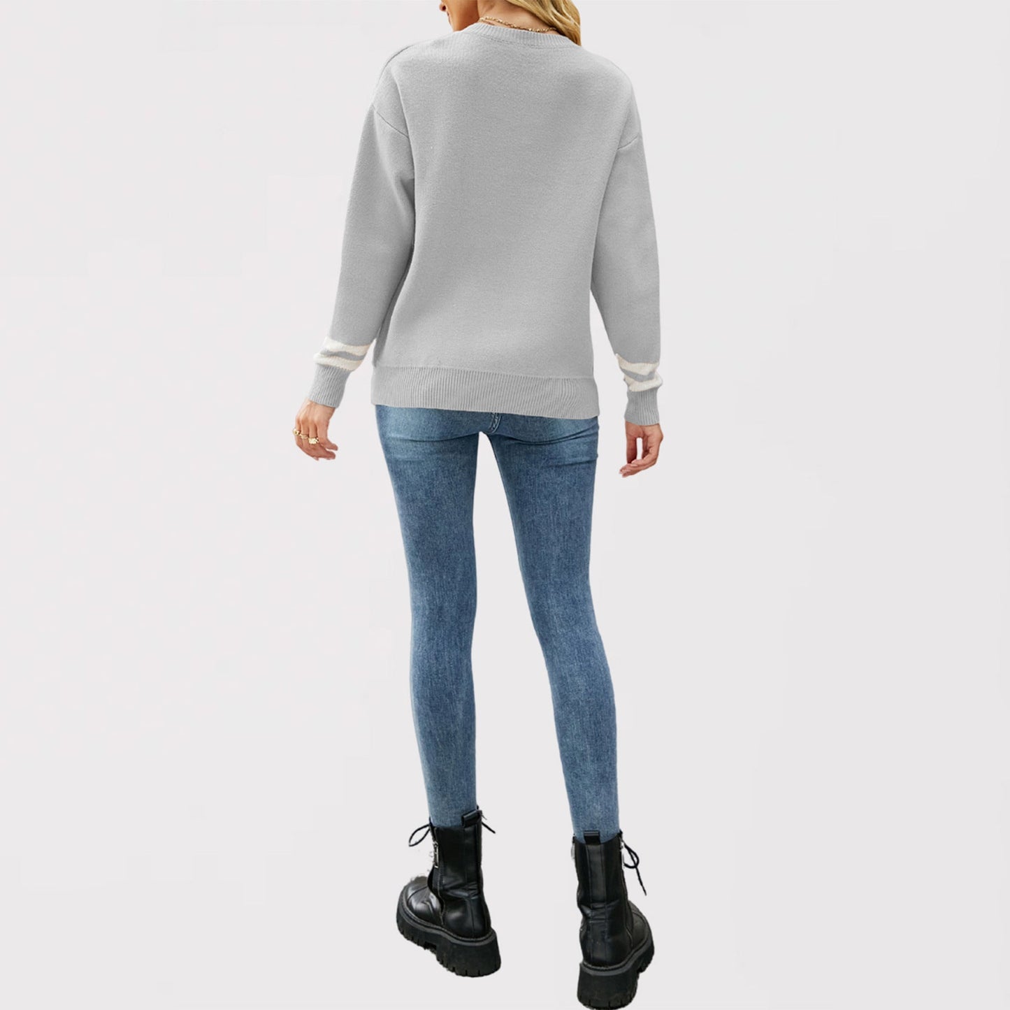 IvyShape | Letter Jacquard Casual Women's Knit Sweater