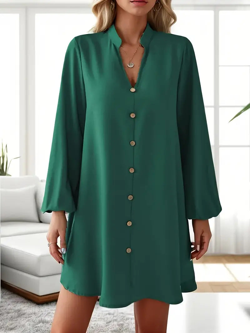 Women's Long Sleeve Shirt Dress with Classic Button Design Ivyshape