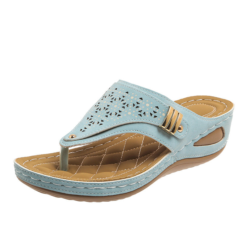 Women Elegant Thong Sandals with Floral Cut-Out Design and Padded Sole Ivyshape