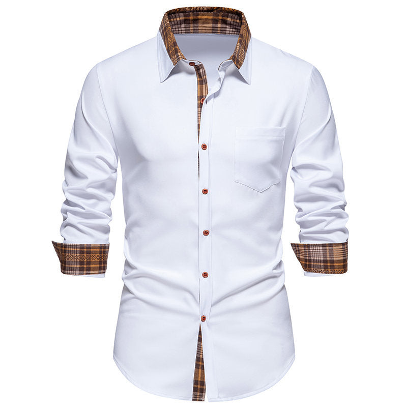 Men's long sleeve shirt with modern check collar and high-quality cotton blend Ivyshape