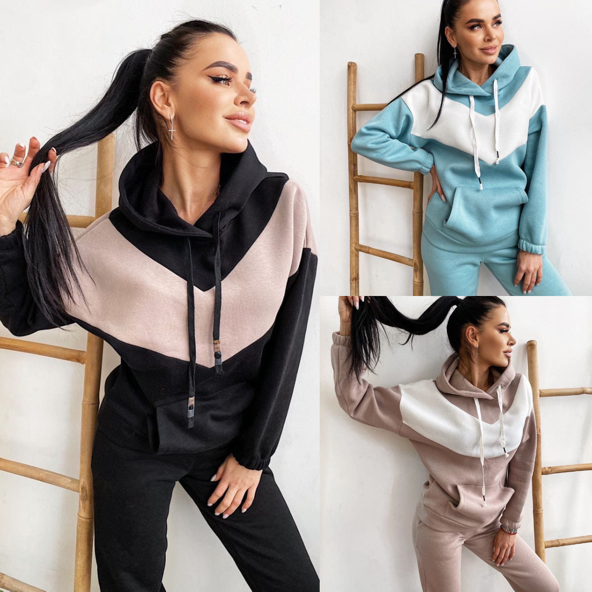 Women's sporty set made of fleece hoodie and joggers with hybrid design Ivyshape