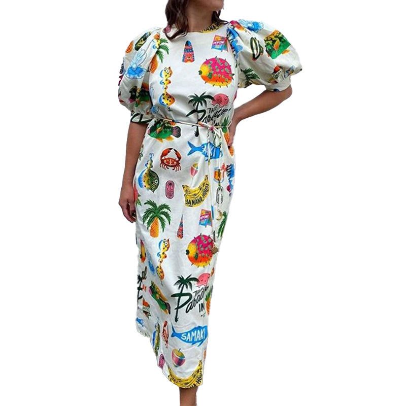 IvyShape | Bubbly Sleeve Waist-Tie Casual Maxi Dress