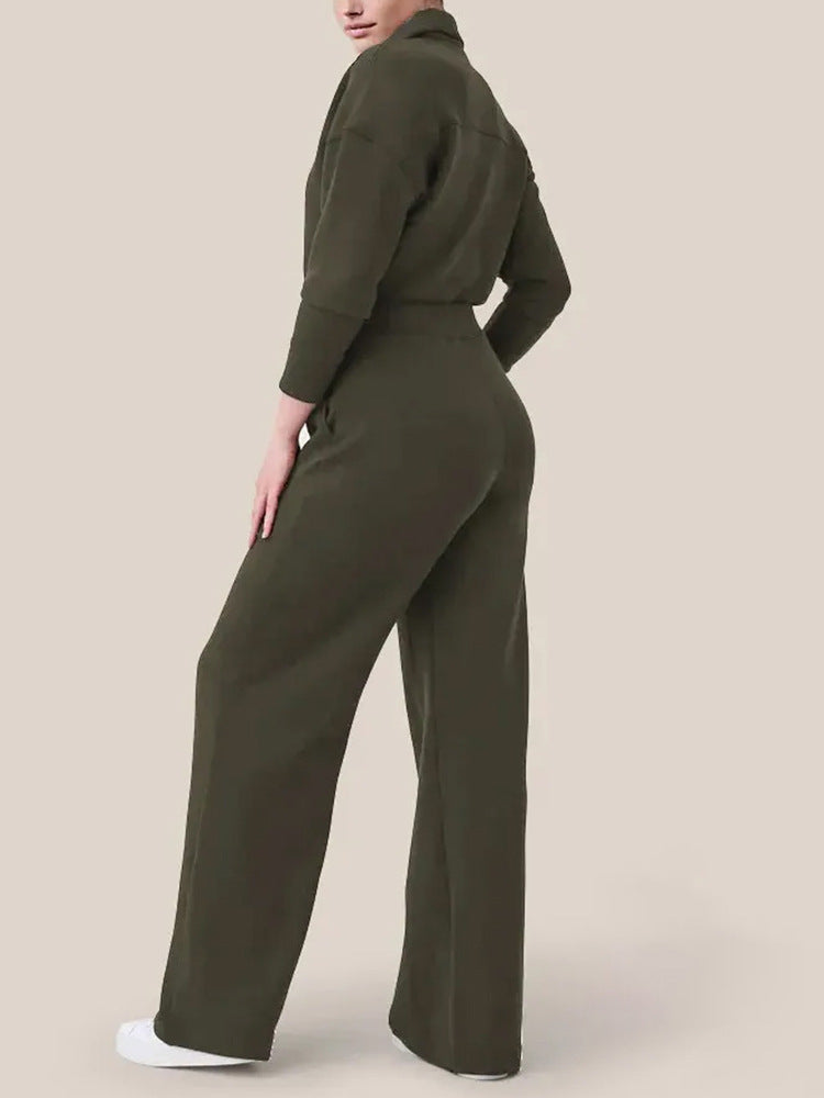 Ivyshape | Long Sleeve Wide Pants Jumpsuit