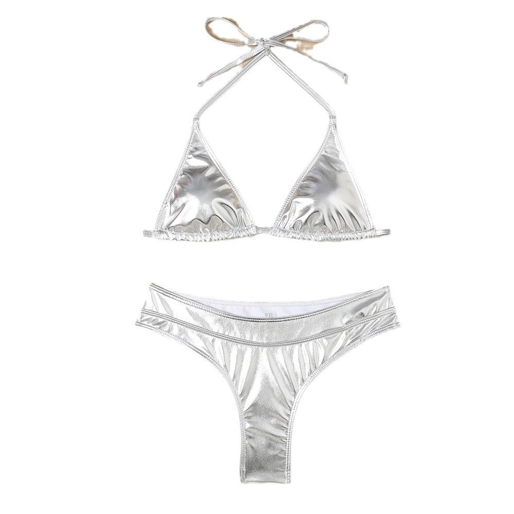 Women's triangle bikini set with exciting glitter effect and adjustable straps Ivyshape